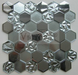 Hexagon Tile Mosaic Mixed Color Crystal Mosaic Hexagon Glass Mosaic Living Factory Wholesale Factory High Quality OEM Metallic Glass Mosaic