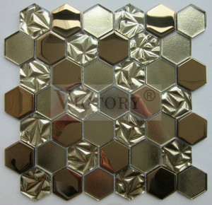 Mosaico de azulexos hexagonales Mosaico de cristal de cores mixtas Mosaico de vidro hexagonal de mosaico de vidro metálico OEM de fábrica por xunto de alta calidade