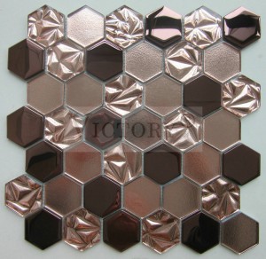 Mosaico de azulexos hexagonales Mosaico de cristal de cores mixtas Mosaico de vidro hexagonal de mosaico de vidro metálico OEM de fábrica por xunto de alta calidade