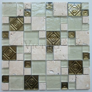 ຂາຍສົ່ງປະເທດຈີນ Electroplated Mix Crystal Glass Stone Mosaic Tiles for Wall Backsplash Kitchen Bathroom Shower Projects