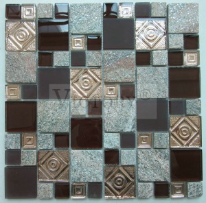 Slàn-reic Sìona Electroplated Mix Crystal Glass Stone Mosaic Tiles airson Wall Backsplash Kitchen Bathroom Shower Shower Projects Hotel