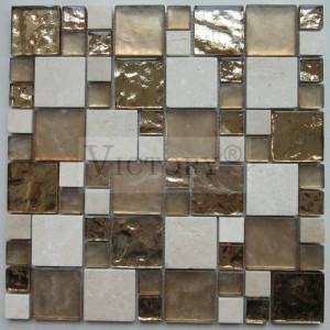 I-Wholesale Electroplating Golden Color Glass Mosaic ene-Marble Stone Mosaic Tiles Laminated Electroplating Cold Spray Brown Water Yellow Water Ripple Rectangle Glass Mosaics