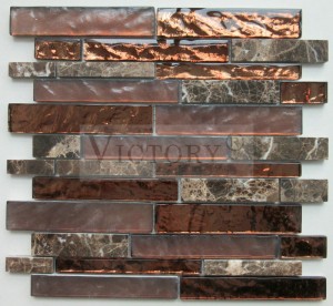 N'ogbe Electroplating Golden Agba Glass Mosaic na Marble Stone Mosaic Tiles Laminated Electroplating Cold Spray Brown Yellow Water Ripple Rectangle Glass Mosaics