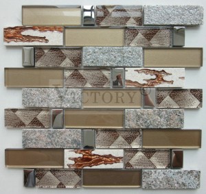 Korboteksita Ŝablono Marmora Miksaĵo Vitra Ŝtono Mozaiko por Interna Dezajno Mediteranea Stilo Manĝoĉambro Dekoracia Vitra Ŝtona Mozaiko