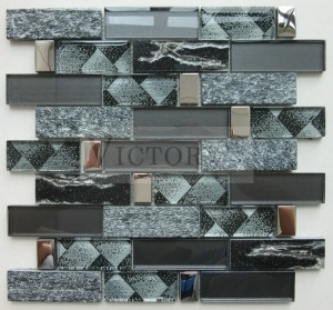 Basketweave Pattern Marble Mix Glass Stone Mosaic ສໍາລັບການອອກແບບພາຍໃນ Mediterranean Style Dining Room Decorative Glass Stone Mosaic