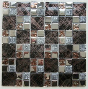 Silver Smoky Bevel Antique Mirror Glass Mosaic Square Silver Texture Surface Stainless Steel Mosaic Tile ၏ Luxury Silver Plating Mixed Crystal Glasss Laminated Mosaic Tile Backsplash