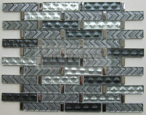 Hrúbka 5 mm sklenená mozaika backsplash lineárna leopardia laminovaná kovová sklenená mozaika 3D efekt hrboľatý povrch pásik Drevené mozaikové dlaždice dodávatelia