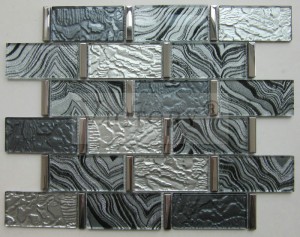 5 մմ հաստությամբ ապակի մոզաիկա Backsplash 3D Effect Strip Glass Mosaic Tile Pieces Suppliers Modern Style Strip Laminated Glass Mosaic Tile