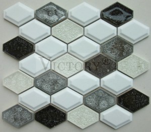 Kotak Mosaik Hexagon Keramik Mosaik Hideung sareng Bodas Kotak Mosaik Keramik Kerajinan Pabrik Foshan Hiasan Imah És Retak Mosaik Keramik pikeun Amérika Gaya Amérika Kamar Mandi Dekoratif És Retak Mosaik Kotak Backsplash