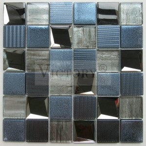 Mosaico in vetro galvanico, piastrelle a mosaico quadrate, mosaico su piastrelle a mosaico nere con aspetto metallico