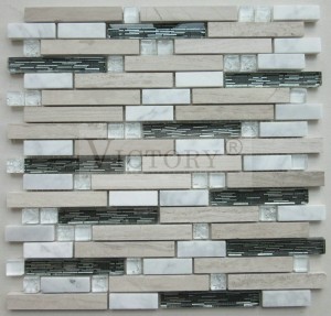 Strip Stone Mosaic Waterjet Mosaic Tile Crno-bijeli mozaik Tile White Mosaic Backsplash Prirodni mramorni kameni mozaik, oblikovani mramorni mozaik za uređenje doma