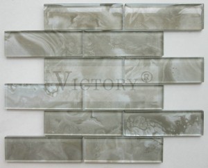 Ynterieur Lêste ûntwerp Populêr muorredekor Stripfoarm Brún Subway Bathroom Laminated Crystal Marble Stone Pattern Muurtegels Mosaic