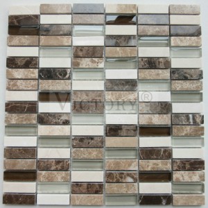 High Quality Kitchen Backsplash Strip Glass Stone Aluminum Mosaic Tile 300X300 Interior Wall Color Mixture Glass Stone Mosaic Tile Vidiny Eoropeana Style Glass Stone Mosaic Tile for Wall