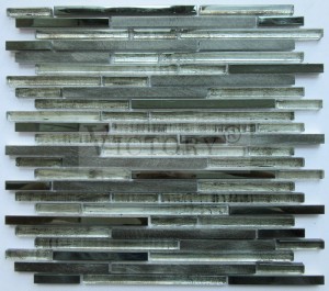 Dakin cin abinci Katangar Ado Laminated Strip Glass Aluminum Dutsen Mosaic Tile