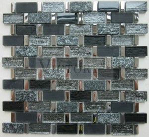 Μαύρο χρώμα 23X48mm πάχους 8mm Μείγμα μετάλλου και γυαλιού Μωσαϊκό Πλακάκι μπάνιου Καλλιτεχνικά πλακάκια τοίχου Χρυσή γραμμή μακριές λωρίδες Πρότυπο γυαλί μωσαϊκό γυαλί Επιμετάλλωση μεταλλικό χρώμα Τοίχου και δαπέδου και διακόσμηση τοίχου φόντου Μωσαϊκό