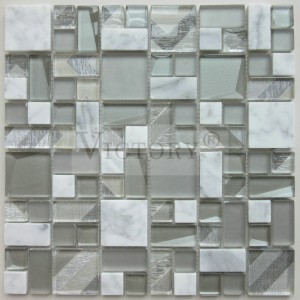 Efitrano fandroana Emperadordark marbra sy kafe loko Glass Mosaic High Quality 300*300 Crystal Mosaics Backsplash Wall Tiles White and Silvery Glass Square Mosaic Tile for Kitchen