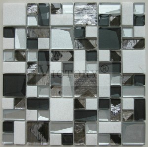 Sala de dutxa Mosaic de vidre de marbre fosc i color cafè Emperador Mosaic de vidre de 300 * 300 d'alta qualitat Rajoles de paret Backsplash Rajola de mosaic quadrat de vidre blanc i platejat per a la cuina
