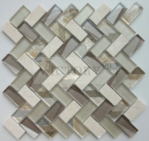 Glass Mosaic ටයිල්ස් Marble Mosaic Marble සහ Glas Mosaic Tile Marble Mosaic Tile Backsplash Herringbone Mosaic Tile