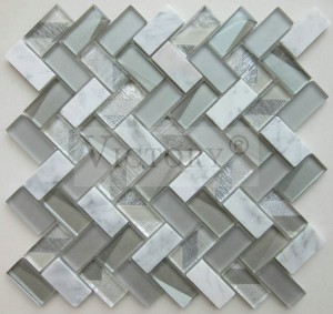 Azulexos de mosaico de vidro Mosaico de mármore Azulexo de mármore e mosaico de vidro Azulexo de mosaico de mármore Backsplash Mosaico de espiga