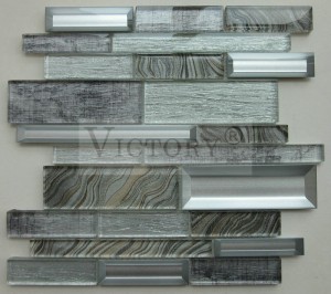 ការតុបតែងជញ្ជាំង Beveled Crystal Glass Brick Subway Mosaic Tile New Style Fabric Texture Design Glass Mosaic for Modern Wall Decoration