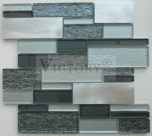 Materijal visoke kvalitete Mješavina aluminija Smeđa tkanina Stakleni mozaik Inkjet glazirana Harbor plava Jedinstvena linearna tekstura Stakleni mozaik