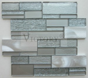 Bahan Berkualitas Tinggi Aluminium Campuran Coklat Lawon Kaca Mosaik Inkjet Glazed Harbour Biru Unik Linear Tekstur Kaca Mosaik Genteng