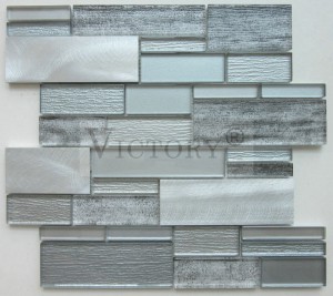 Materiale di Alta Qualità Alluminiu Mix Tessutu Marrone Mosaicu di Vetru Inkjet Glazed Harbour Blue Texture Linear Unicu Mosaicu di Vetru