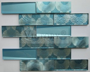 Kylpyhuoneen seinälaatta Keittiö Backsplash 3D viisto lasimosaiikki metrolaatat kristallilasi mosaiikki seinäkoristelu alumiinipinta metalli mosaiikkilaatat mustesuihkutulostus Harmaa värinauha lasimosaiikkilaatta Backsplashille
