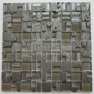 Pllaka mozaiku qelqi e zezë Pllaka mozaiku me pllakë qelqi dhe guri pllakë kuzhine me spërkatje me pllakë mozaiku qelqi
