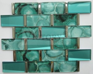 Decorativo de parede de cristal biselado Ladrillo de mosaico de metro Mosaico de cociña Backsplash Mosaico de vidro biselado 3D Azulexos de parede de metro Mosaico de cristal de cristal