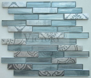 Mosaico de vidro para parede de cozinha com padrão backsplash, mosaico de vidro para jato de tinta, novo design, mistura de cores, impressão a jato de tinta, mosaico de vidro para azulejos de parede