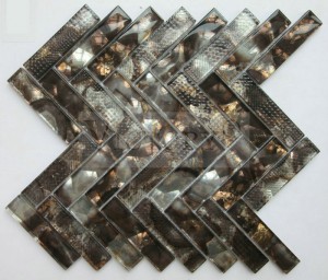 Strip vaovao Shinning Effect Wall Decor Glass Mosaic Tile Classicism Style Color Mixture Glass Laminated Strip Mosaic Tile Atitany Strip Glass Mosaic ho an'ny Kitchen Shower Mosaic Backsplash Beige Backsplash Herringbone Glass Mosaic Tile ho an'ny rindrina