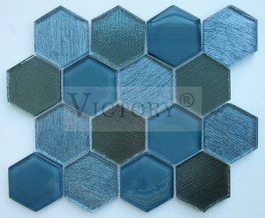 Mosaico hexágono Azulejo de mosaico de vidro Backsplash Decoração de parede de mosaico