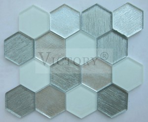 Hexagon Mosaic Tile Glass Mosaic Tile Backsplash Mosaic Wall အပြင်အဆင်