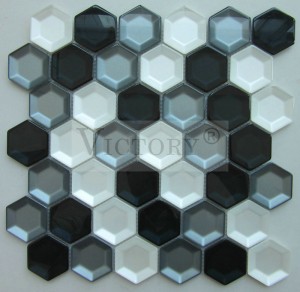 Azulejos de mosaico hexagonales Nuevo diseño Azulejo de mosaico de vidrio hexagonal Decoración de pared interior Mosaico de cristal de colores mezclados Sala de estar de mosaico de vidrio hexagonal