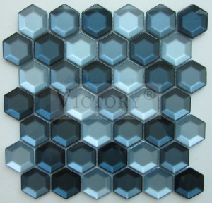 Hexagon Mosaic Tile Bagong Disenyo Hexagon Glass Mosaic Tile Interior Wall Dekorasyon Mixed Color Crystal Mosaic Hexagon Glass Mosaic Living Room