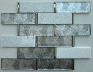 Vato Crystal Mosaic Tile Backsplash Wall Manjelanjelatra Bathroom Inkjet Strip Glass Mosaic Tile Building Decor Mesh Mounted Inkjet Printing Crystal White Strip Glass Mosaic Tile
