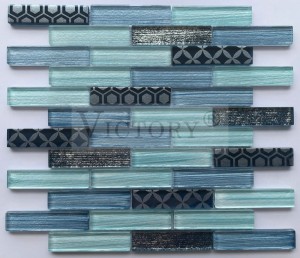 Strip Shine Crystal Glass Mosaic Style Classical Sale Mosaika Glass ho an'ny Kitchen Backsplash Tiles 3D Inkjet Classic Maraokana Design Material Glass Mosaic Backsplash Tile