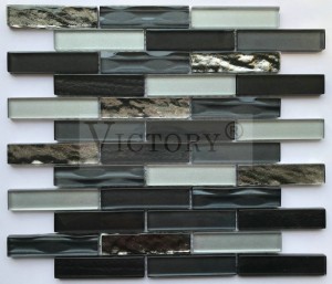 Strip Shine Crystal Glass Mosaic Style Classical Sale Mosaika Glass ho an'ny Kitchen Backsplash Tiles 3D Inkjet Classic Maraokana Design Material Glass Mosaic Backsplash Tile