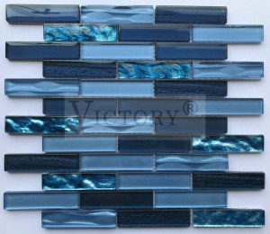 Strip Shine Crystal Glass Mosaic Klassike styl Hot Sale Glass Mosaic foar Keuken Backsplash Tegels 3D Inkjet Klassyk Marokkaansk ûntwerp Kleurich Glês Materiaal Mosaic Backsplash Tile