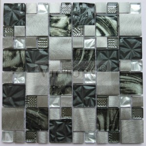Γυαλί αναμεμειγμένο με μωσαϊκό αλουμινίου Μαύρα μεταλλικά μωσαϊκά πλακάκια βουρτσισμένα μεταλλικά μωσαϊκά πλακάκια μωσαϊκό μωσαϊκό Backsplash Ideas