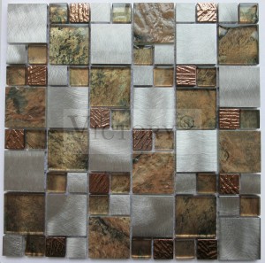 Alyuminiy mozaik bilan aralashtirilgan shisha qora metall mozaik plitkalar cho'tkasi metall mozaik plitkalar