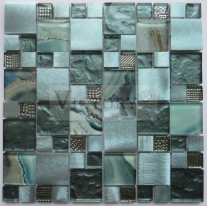 Kaca Dicampur jeung Aluminium Mosaic Hideung Metallic Mosaic Kotak Brushed Metal Mosaic Kotak Mosaic Backsplash Gagasan