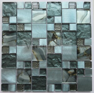Vidro misturado com mosaico de alumínio Ladrilhos de mosaico metálicos pretos Ladrilhos de mosaico de metal escovado Idéias backsplash de mosaico