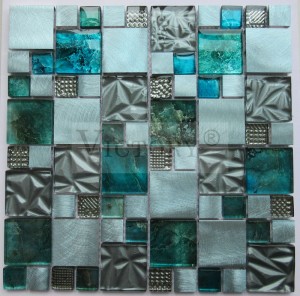 ແກ້ວປະສົມກັບອະລູມິນຽມ Mosaic ສີດໍາ Metallic ກະເບື້ອງ Mosaic Brushed Metal Mosaic Tiles Mosaic Backsplash ແນວຄວາມຄິດ