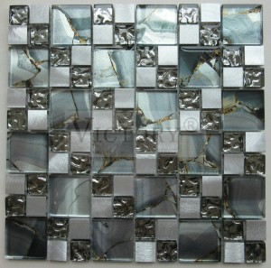 Kaca Dicampur jeung Aluminium Mosaic Hideung Metallic Mosaic Kotak Brushed Metal Mosaic Kotak Mosaic Backsplash Gagasan
