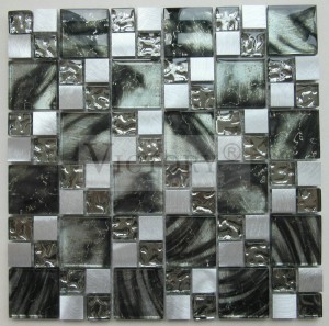 Sklo zmiešané s hliníkovou mozaikou Čierne kovové mozaikové dlaždice Kartáčované kovové mozaikové dlaždice Mozaika Backsplash Myšlienky
