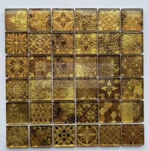 Backsplash Design Golden Sale Customized Style Gold Silver Wall Tile Crystal Glass Mosaic Luxury Gold leaf Square 3D Glass Crystal Mosaic ສໍາລັບການຕົກແຕ່ງກໍາແພງ