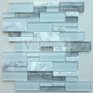 Canton Victory Glass le Stone Mosaic Tile Carrara Marble Mosaic Lithaele tsa Marble Mosaic Tile Backsplash