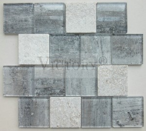 ဂျာမနီစတိုင် အဆောက်အဦးအလှဆင်ပစ္စည်း Crystal Mosaic Tile တရုတ်ထုတ်လုပ်ရေး Glass Mix Stone Mosaics Decor Tile